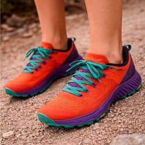 Merrell Womens Trail Running Shoes Size 5 Orange Purple Teal Vibram Like New